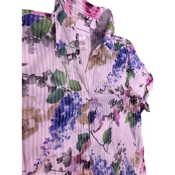 Vintage Alfred Dunner 90s Floral Striped Button Down Top Women’s Small Blouse - Picture 3 of 6